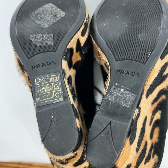PRADA Women Black Suede Animal Cheetah Leopard Platform Ankle Bootie Sz 36.5 - Picture 11 of 17